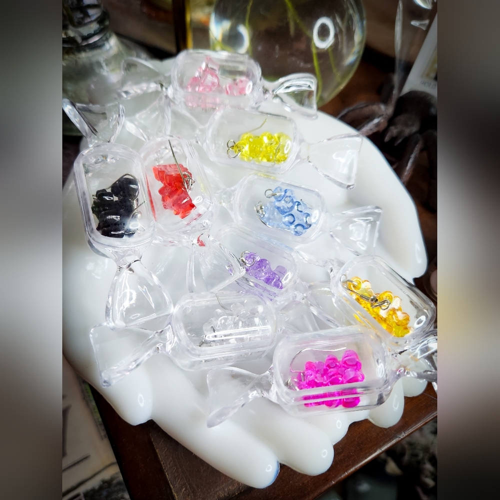 SOLD OUT!!!Gummy Bear Earrings in a Candy Shaped Box (1 pair, Choose Your Color)
